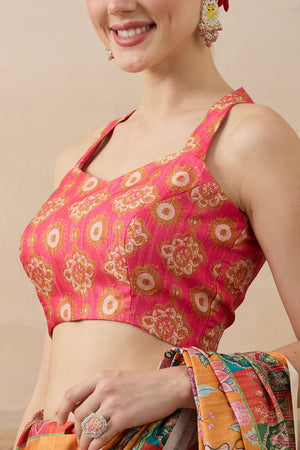 Orange Printed Organza Ready to Wear Saree (ACB1844)
