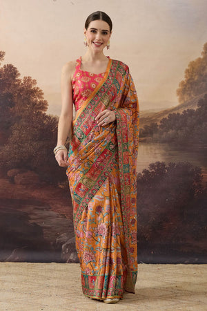Orange Printed Organza Ready to Wear Saree (ACB1844)