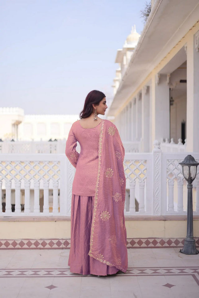 Pink Sequin with Embroidered Silk Sharara Suit (ACB1846)