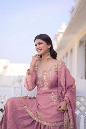 Pink Sequin with Embroidered Silk Sharara Suit (ACB1846)