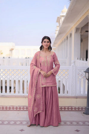 Pink Sequin with Embroidered Silk Sharara Suit (ACB1846)