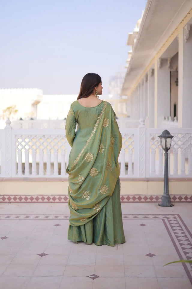Green Sequin with Embroidered Silk Sharara Suit (ACB1847)