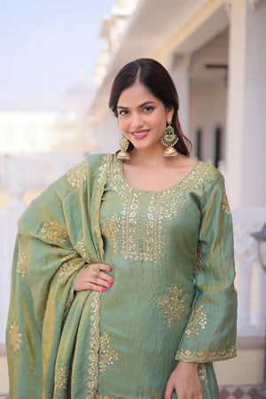 Green Sequin with Embroidered Silk Sharara Suit (ACB1847)