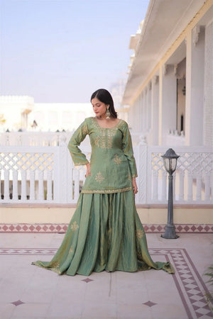 Green Sequin with Embroidered Silk Sharara Suit (ACB1847)