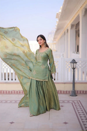 Green Sequin with Embroidered Silk Sharara Suit (ACB1847)