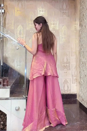 Pink Heavy Embroidered Silk Palazzo Suit (ACB1855)