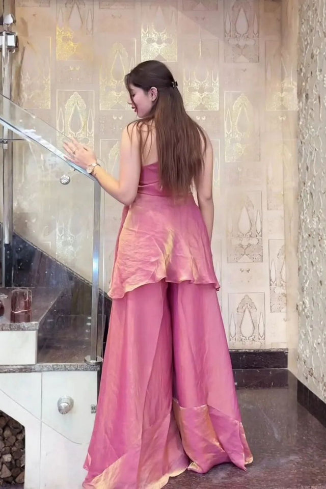 Pink Heavy Embroidered Silk Palazzo Suit (ACB1855)