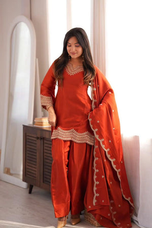 Orange Sequin with Embroidered Silk Palazzo Suit (ACB1856)