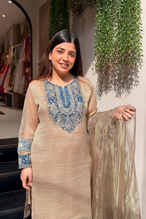 Cream Embroidered Tissue Palazzo Suit (ACB1857)