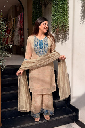 Cream Embroidered Tissue Palazzo Suit (ACB1857)