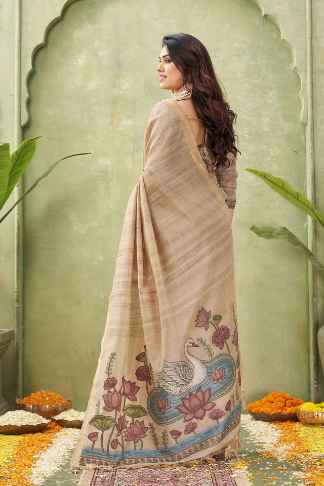Beige Woven Cotton Saree (ACB1872)