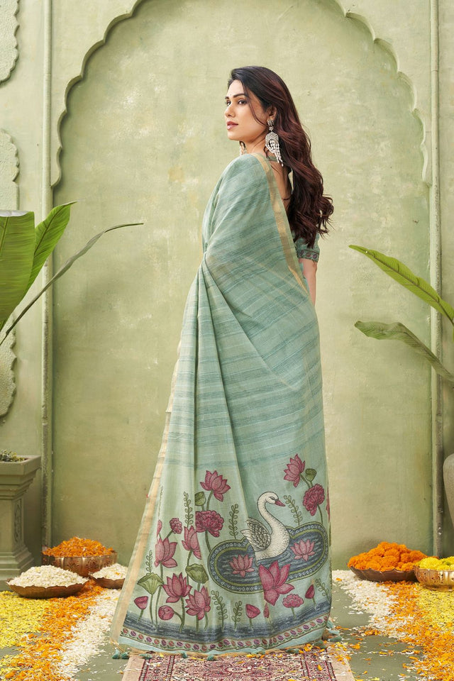 Grey Woven Cotton Saree (ACB1873)