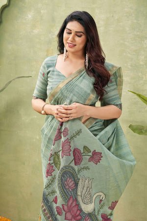 Grey Woven Cotton Saree (ACB1873)