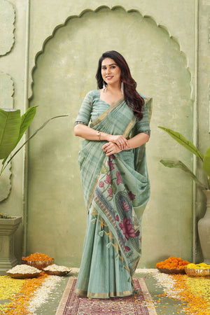 Grey Woven Cotton Saree (ACB1873)