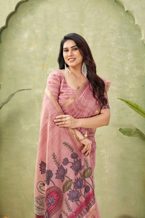 Pink Woven Cotton Saree (ACB1874)