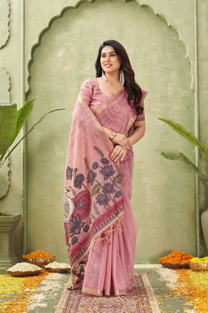 Pink Woven Cotton Saree (ACB1874)