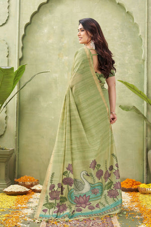 Green Woven Cotton Saree (ACB1875)