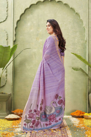 Purple Woven Cotton Saree (ACB1876)