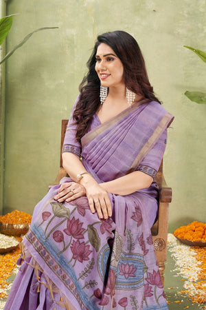 Purple Woven Cotton Saree (ACB1876)