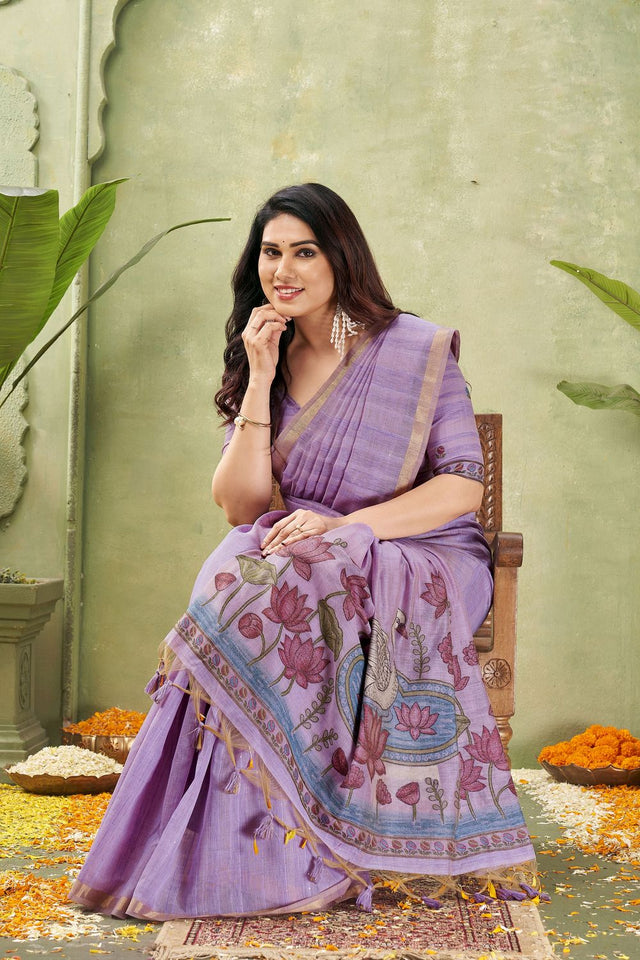 Purple Woven Cotton Saree (ACB1876)