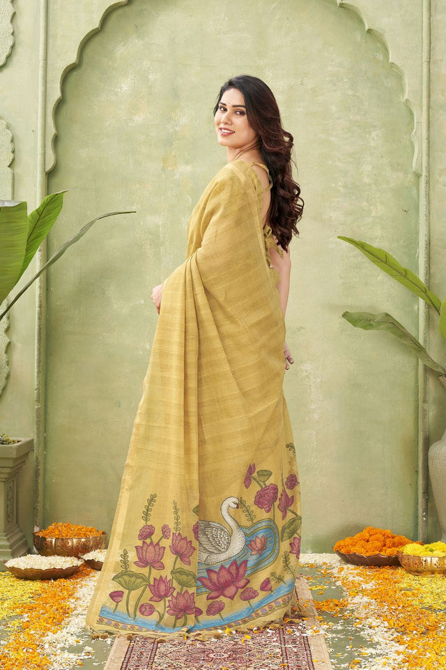 Mustard Woven Cotton Saree (ACB1877)