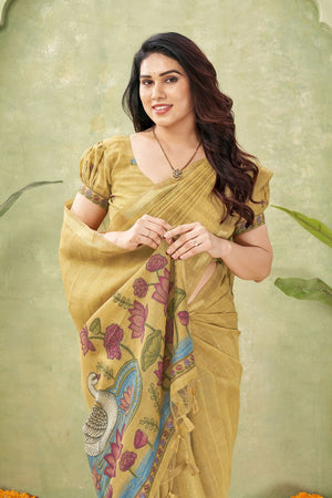 Mustard Woven Cotton Saree (ACB1877)