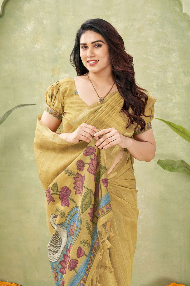 Mustard Woven Cotton Saree (ACB1877)