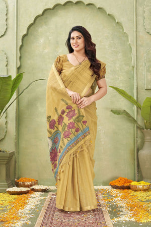 Mustard Woven Cotton Saree (ACB1877)