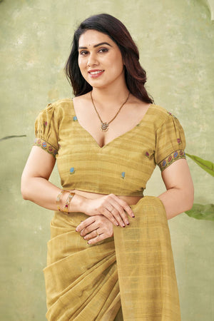 Mustard Woven Cotton Saree (ACB1877)