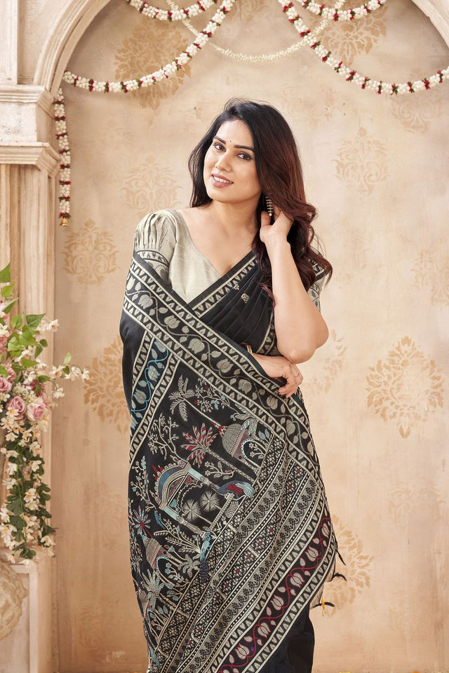 Black Woven Silk Saree (ACB1878)