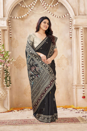 Black Woven Silk Saree (ACB1878)
