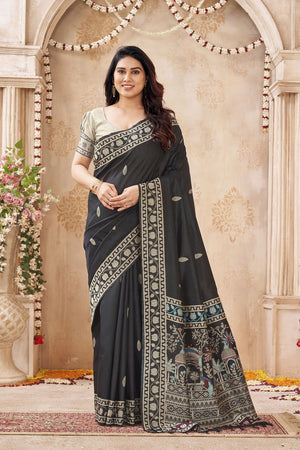 Black Woven Silk Saree (ACB1878)