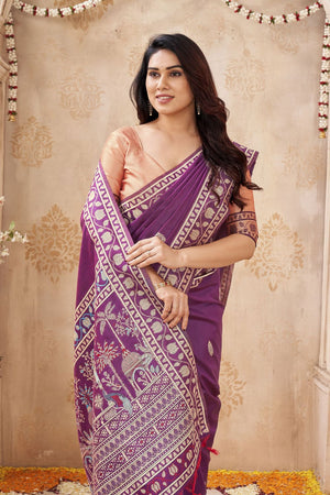 Purple Woven Silk Saree (ACB1879)