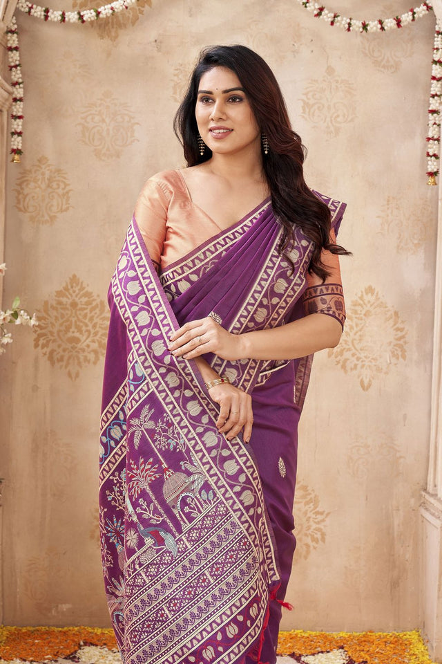 Purple Woven Silk Saree (ACB1879)