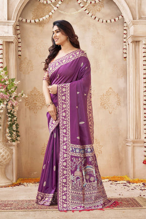 Purple Woven Silk Saree (ACB1879)