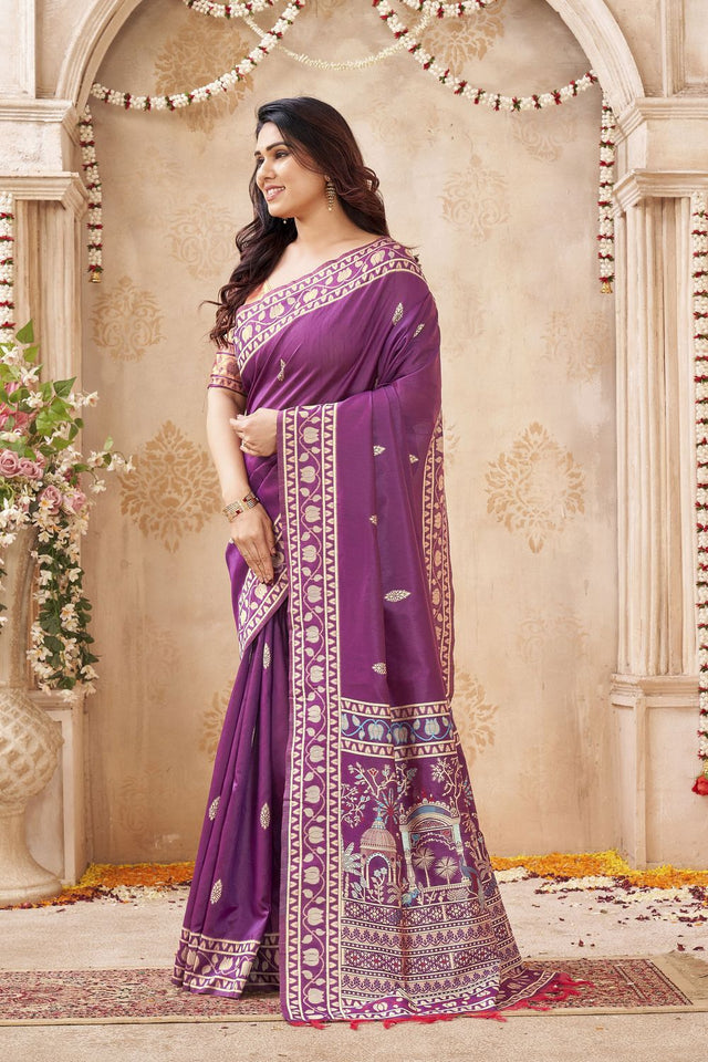 Purple Woven Silk Saree (ACB1879)