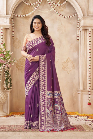 Purple Woven Silk Saree (ACB1879)