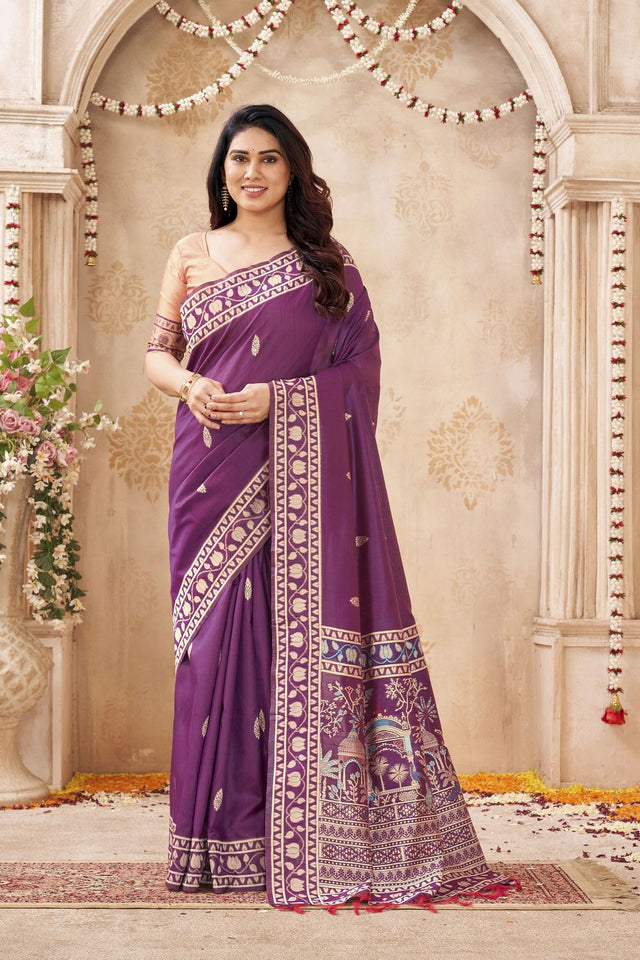 Purple Woven Silk Saree (ACB1879)