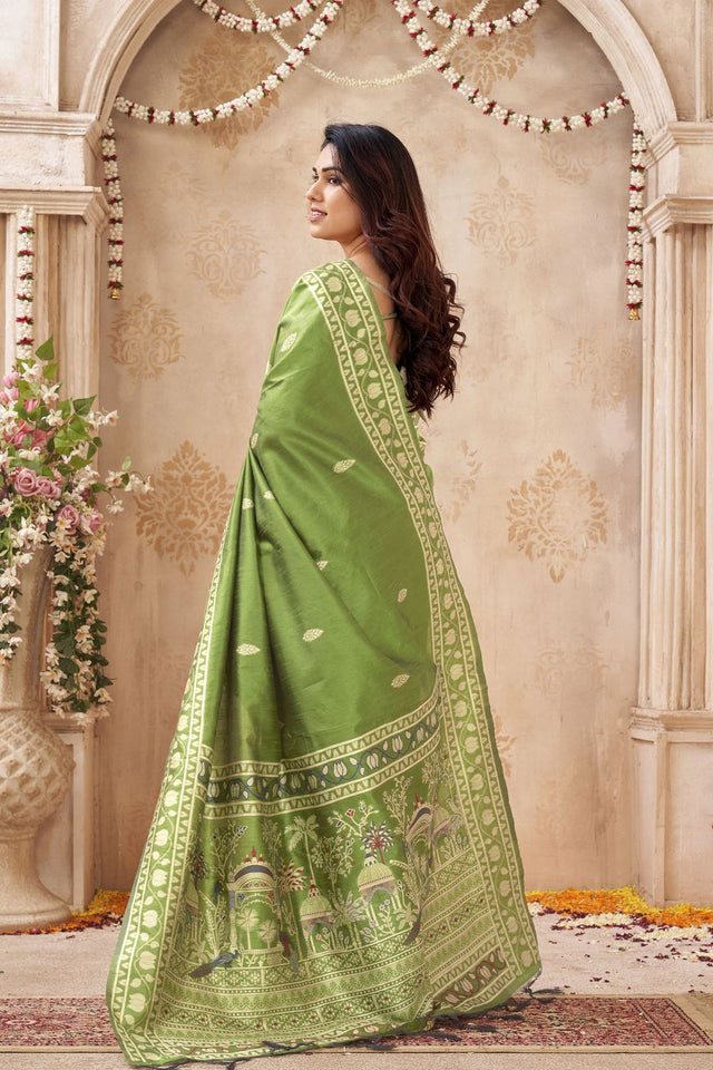 Green Woven Silk Saree (ACB1880)