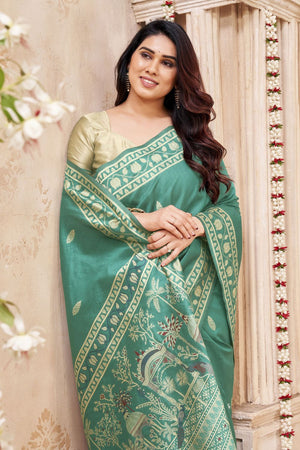 Sea Green Woven Silk Saree (ACB1881)