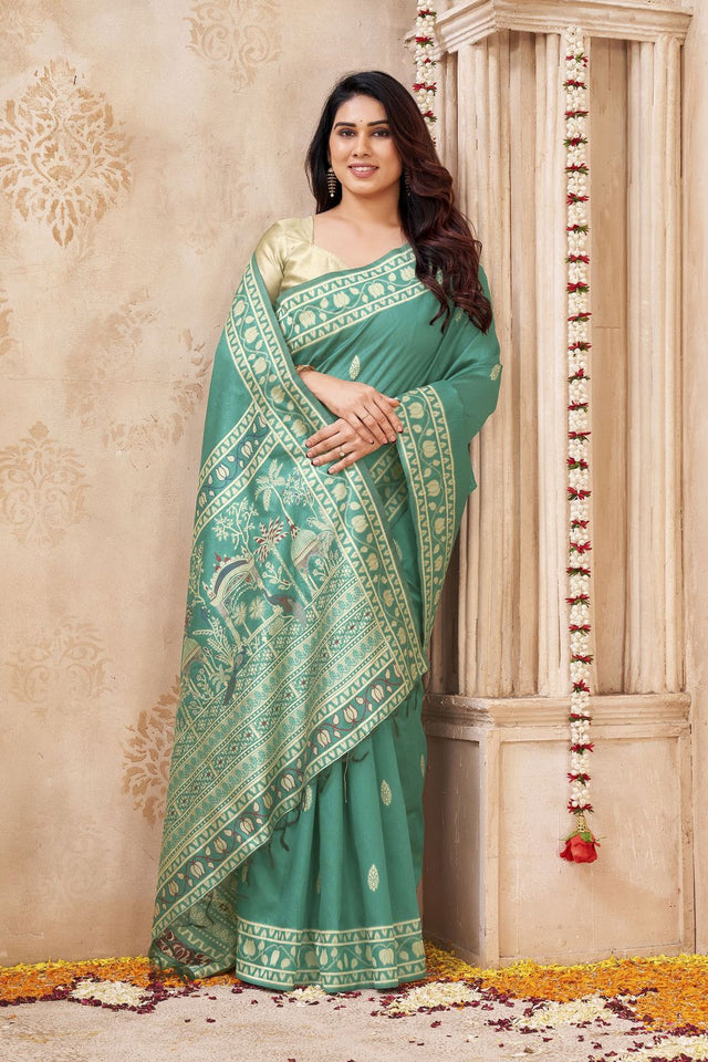 Sea Green Woven Silk Saree (ACB1881)