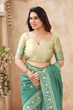 Sea Green Woven Silk Saree (ACB1881)