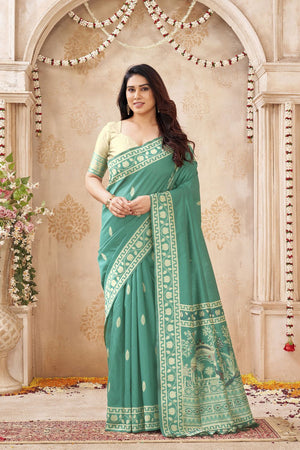 Sea Green Woven Silk Saree (ACB1881)