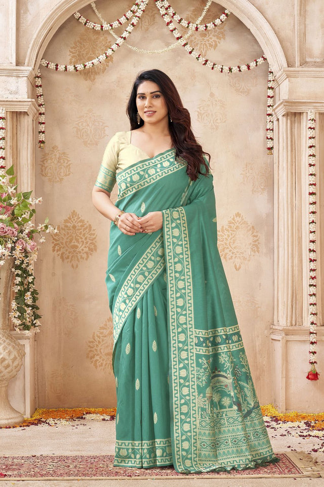 Sea Green Woven Silk Saree (ACB1881)