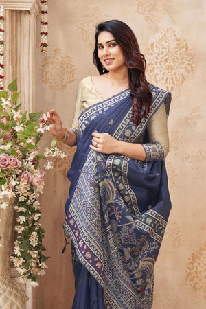 Blue Woven Silk Saree (ACB1882)