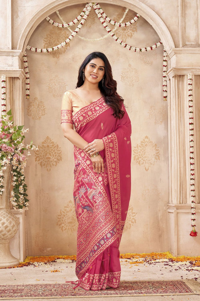 Red Woven Silk Saree (ACB1883)
