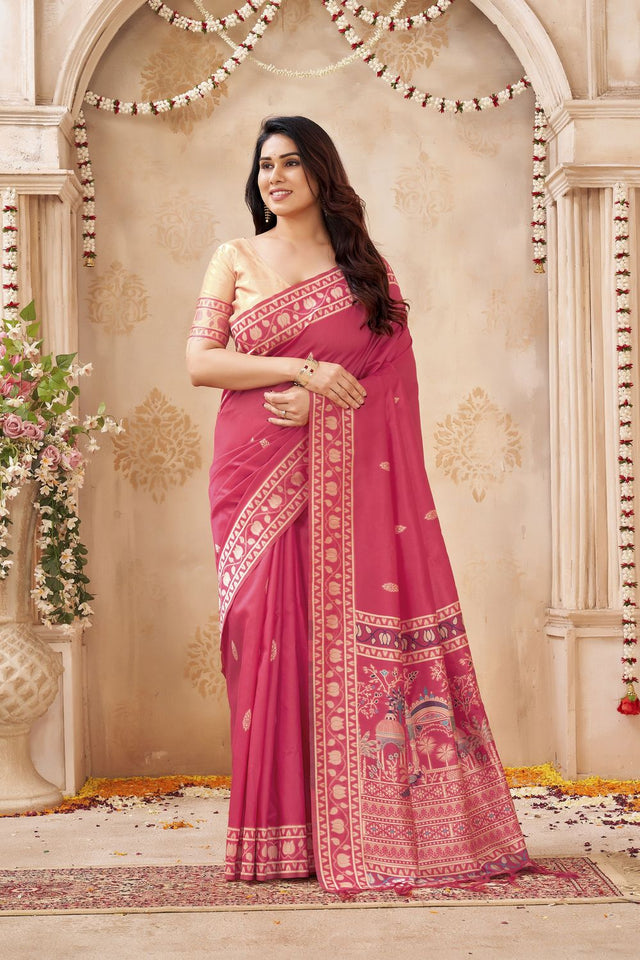 Red Woven Silk Saree (ACB1883)