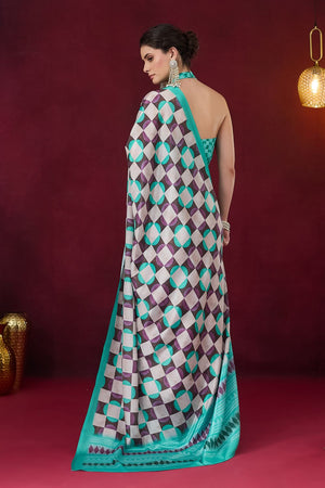 Sea Green Geometric Printed Satin Ready to Wear Saree (ACB1890)