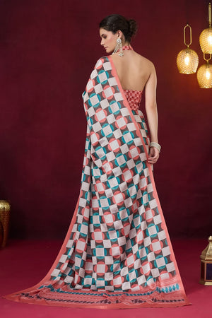 Orange Geometric Printed Satin Ready to Wear Saree (ACB1891)