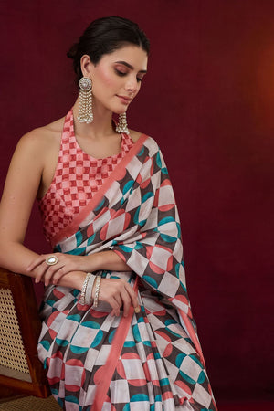 Orange Geometric Printed Satin Ready to Wear Saree (ACB1891)